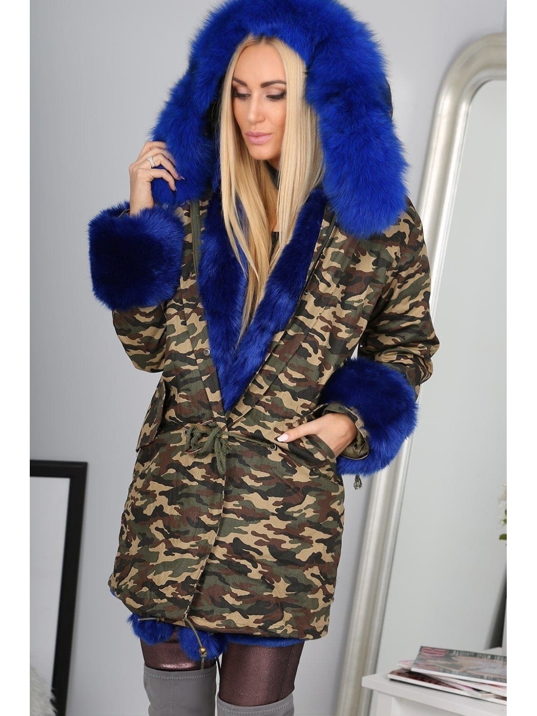 Cornflower Blue Jacket with Natural Fur 2022 - Online store - Boutique